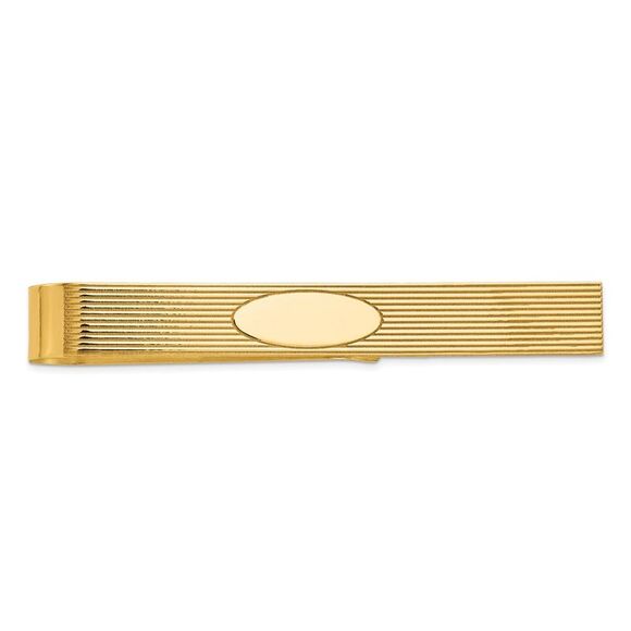 14K Yellow Gold Engravable Striped Tie Bar, 6.5 x 50mm - Picture 1 of 4